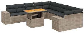 Set divani da giardino 11 pz con cuscini in polyrattan grigio