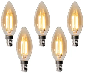 Set van 5 E14 dimbare LED lampen B35 goud 4W 450 lm 2200K