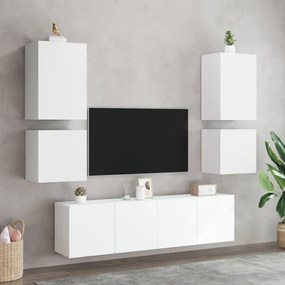 Mobili tv a parete 2pz bianchi 40,5x30x40 cm legno multistrato