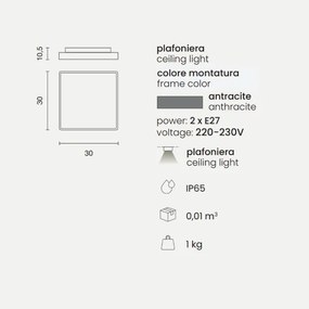Plafoniera per esterni 30x30 cm in Abs Antracite PICCA