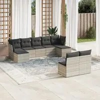 Set Divano da Giardino 9pz con Cuscini Grigio Chiaro Polyrattan 3218272