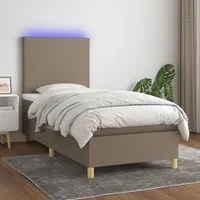 Letto a Molle con Materasso e LED Tortora 90x200 cm in Tessuto 3135249