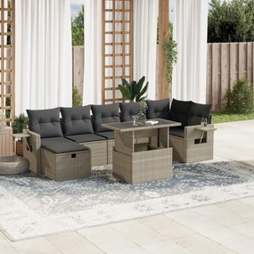 Set divano da giardino 8pz con cuscini grigio chiaro polyrattan