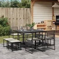 Set da Pranzo da Giardino 9 pz con Cuscini Nero in Polyrattan 3295018