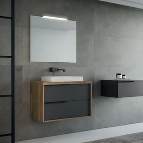 Mobile bagno sospeso 80 cm ISIDE Noce e Grafite Opaco con lavabo in ceramica