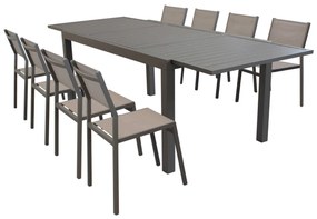 DEXTER - set tavolo in alluminio cm 200/300 x 100 x 74 h con 8 sedie Aulus
