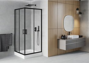 Mexen Rio cabina doccia quadrata 90 x 90 cm, trasparente, nero + piatto doccia Rio, bianco - 860-090-090-70-00-4510