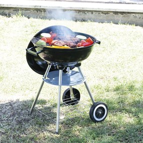 Barbecue a Carbone Carbonella 50x44,5x69 cm con Coperchio e Ruote Struttura in Acciaio Nero...