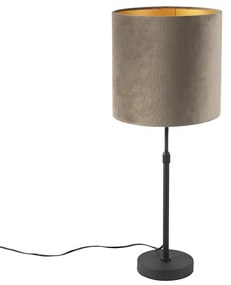 Lampada da tavolo nera con paralume in velluto color tortora con oro 25 cm - Parte