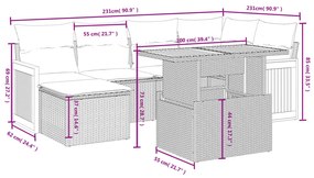 Set divano da giardino 6 pz con cuscini nero in polyrattan