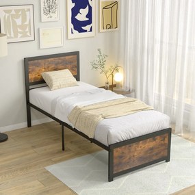 Costway Telaio letto singolo con testiera alta doghe in metallo e barre silenziose, Letto in metallo 205x91x104cm