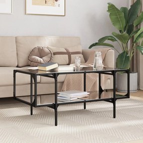 Tavolino Con Piano İn Vetro Nero 98,5x50x45 Cm Acciaio /