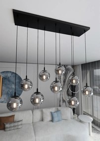 Lampadario a Sospensione in Acciaio e Vetro COSMO 9 Nero 9xE14