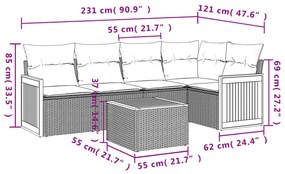 Set divano da giardino 6 pz con cuscini grigio in polyrattan