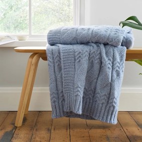 Coperta blu a maglia 150x200 cm Cable Knit - Bianca