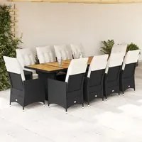 Set da Bistr da Giardino 11 pz con Cuscini Nero in Polyrattan 3277233