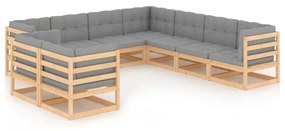 Set divani da giardino 9 pz con cuscini legno massello di pino