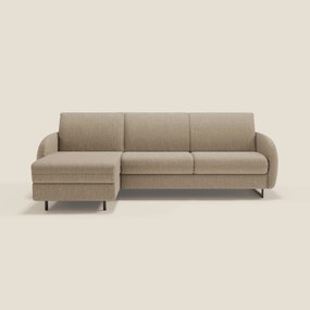Ninfea Divano Letto Angolare con Penisola Contenitore e Materasso H18 cm - piedini in metallo e Tessuto impermeabile T03