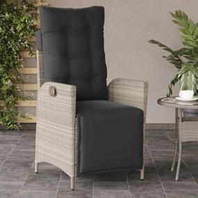 Sedia reclinabile giardino poggiapiedi grigio chiaro polyrattan