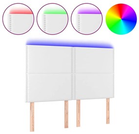 Testiera a led bianco 144x5x118/128 cm in similpelle