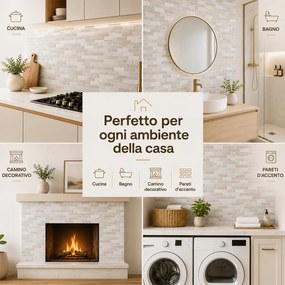 Set 10 Pannelli Adesivi Piastrelle da Parete 30,5 cm Decoro Mosaico Mattoncini in PVC Beige...