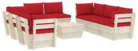 Set Divani da Giardino su Pallet 9 pz con Cuscini Legno Abete