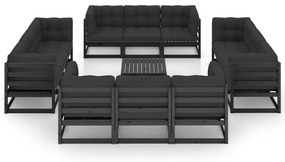 Set divani da giardino 13 pz con cuscini legno massello di pino