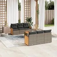 Set Divani da Giardino 7 pz con Cuscini Grigio in Polyrattan 3259876