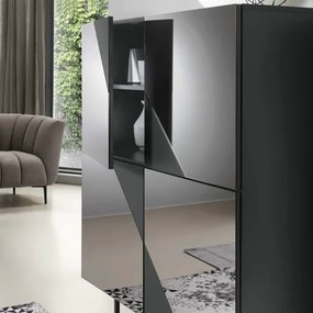 Madia credenza 4 ante in vetro specchio Fum cassa Antracite ARTE 120 con piedini sagomati