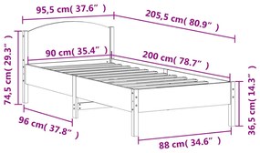 Giroletto con Testiera Marrone Cera 90x200 cm Massello Pino