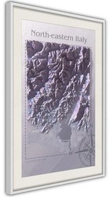 Poster  Raised Relief Map: NorthEastern Italy  Cornice Quadri Cornice nera con pass-partout, Larghezza x Altezza Home decor 30x45