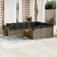 Set Divani da Giardino 11 pz con Cuscini in Polyrattan Grigio 3226347