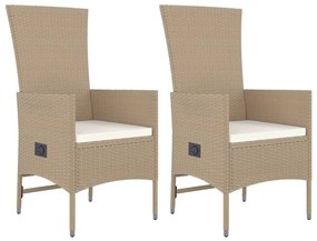 Set da pranzo da giardino 3 pz con cuscini beige in polyrattan