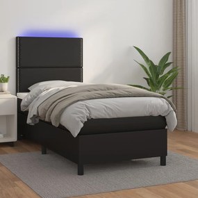 Giroletto A Molle Con Materasso E Led Nero 90x200 Cm Similpelle /