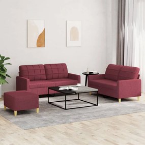 Set Di Divani 3 Pz Con Cuscini Rosso Vino İn Tessuto /