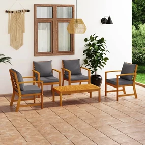 Set divani da giardino 5 pz con cuscini in massello di acacia