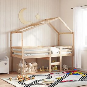 Letto A Soppalco Con Tetto 90x200 Cm İn Legno Di Pino /