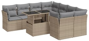 Set divano da giardino 9 pz con cuscini beige in polyrattan