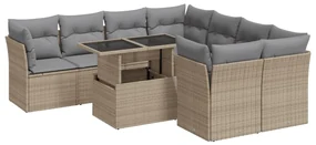 Set divano da giardino 9 pz con cuscini beige in polyrattan