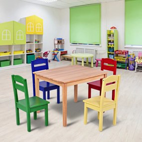 Costway Set tavolo e 4 sedie per bambini in legno Set mobili 5 pezzi per bimbi da gioco 66x56x48cm Colorato/Legno