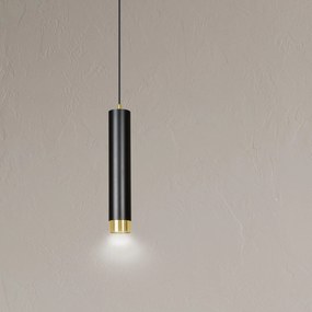 Sospensione 1 Luce Brunilde In Acciaio Nero Con Tubolare In Nero E Oro