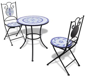 Set da bistrot 3 pz in piastrelle di ceramica blu e bianco