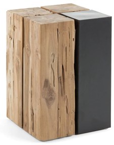 Kave Home - Tavolino Kwango in legno massello di teak e metallo 29 x 29 cm