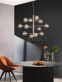 Sospensione eliseo 12 luci attacco e14 oro e ambra d. 97cm in vetro...