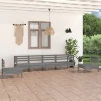 Set Divani da Giardino 9 pz Grigio in Legno Massello di Pino 3082544