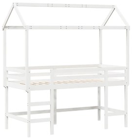 Letto soppalco con scala e tetto bianco 80x200 cm massello pino