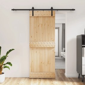 Porta Scorrevole Con Set Hardware 80x210 Cm Legno Massello Pino /