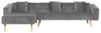 Divano letto ad angolo con 3 cuscini Rivestimento in velluto grigio Gambe in legno chiaro Chaise longue reclinabile versione destra a 4 posti