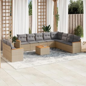 Set divani da giardino 11 pz con cuscini beige in polyrattan