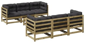 Set divani da giardino 7pz con cuscini legno impregnato di pino